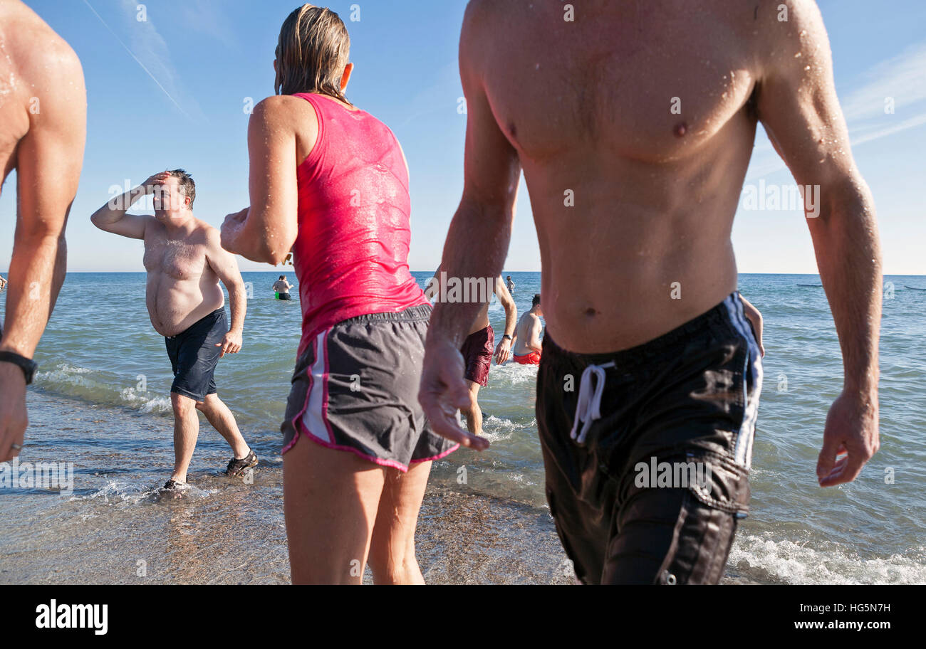 The annual Polar Bear Plunge into Lake Michigan takes place on New Year