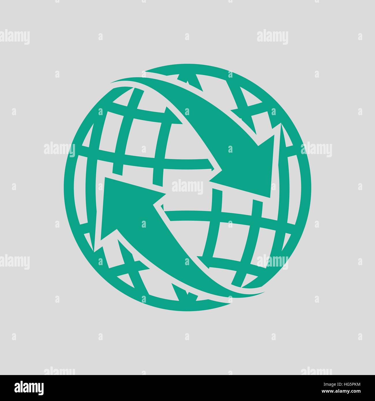 Globe with arrows icon. Gray background with green. Vector illustration ...