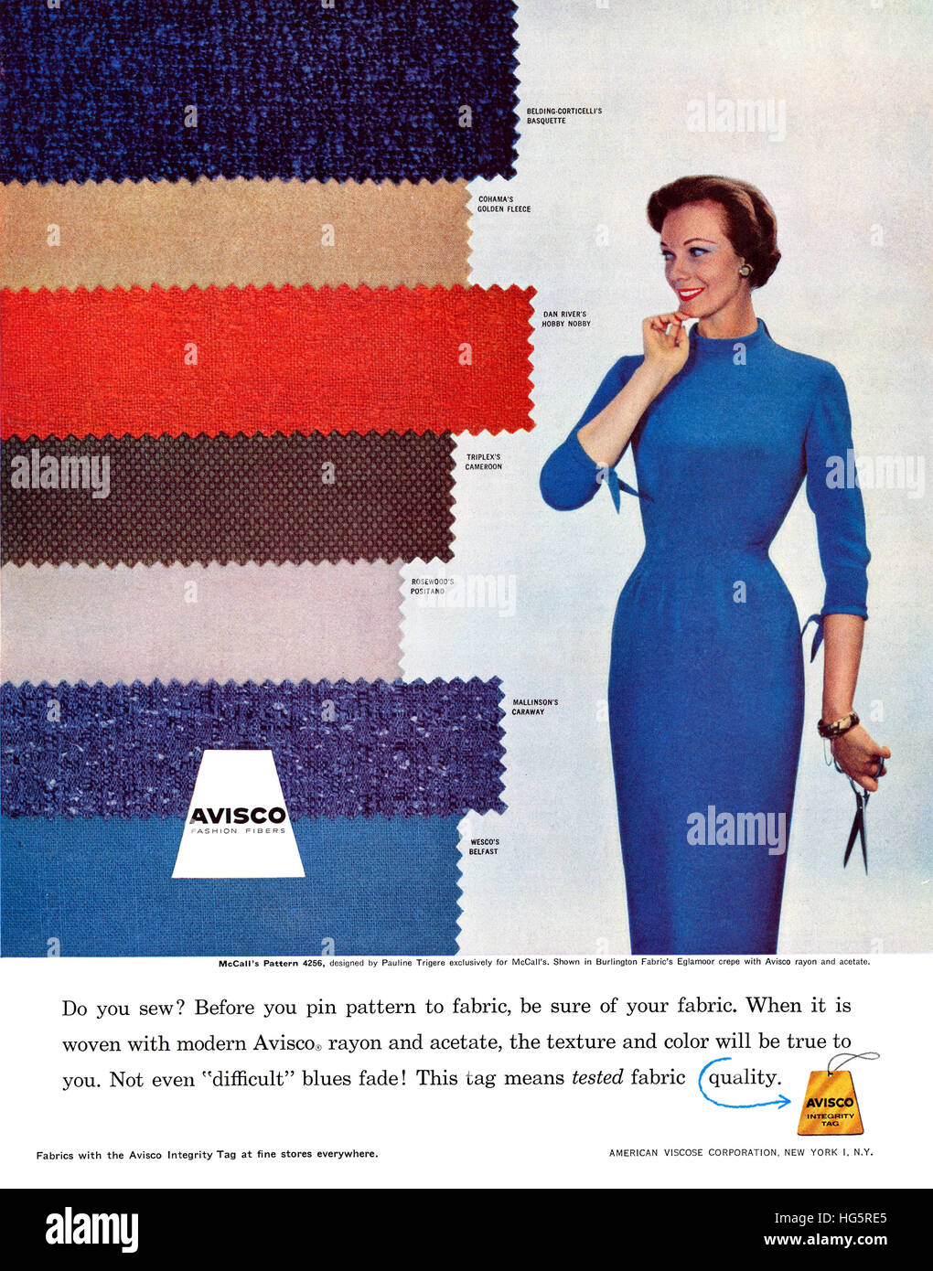 1957 U.S. advertisement for Avisco (American Viscose Corporation) Textiles Stock Photo