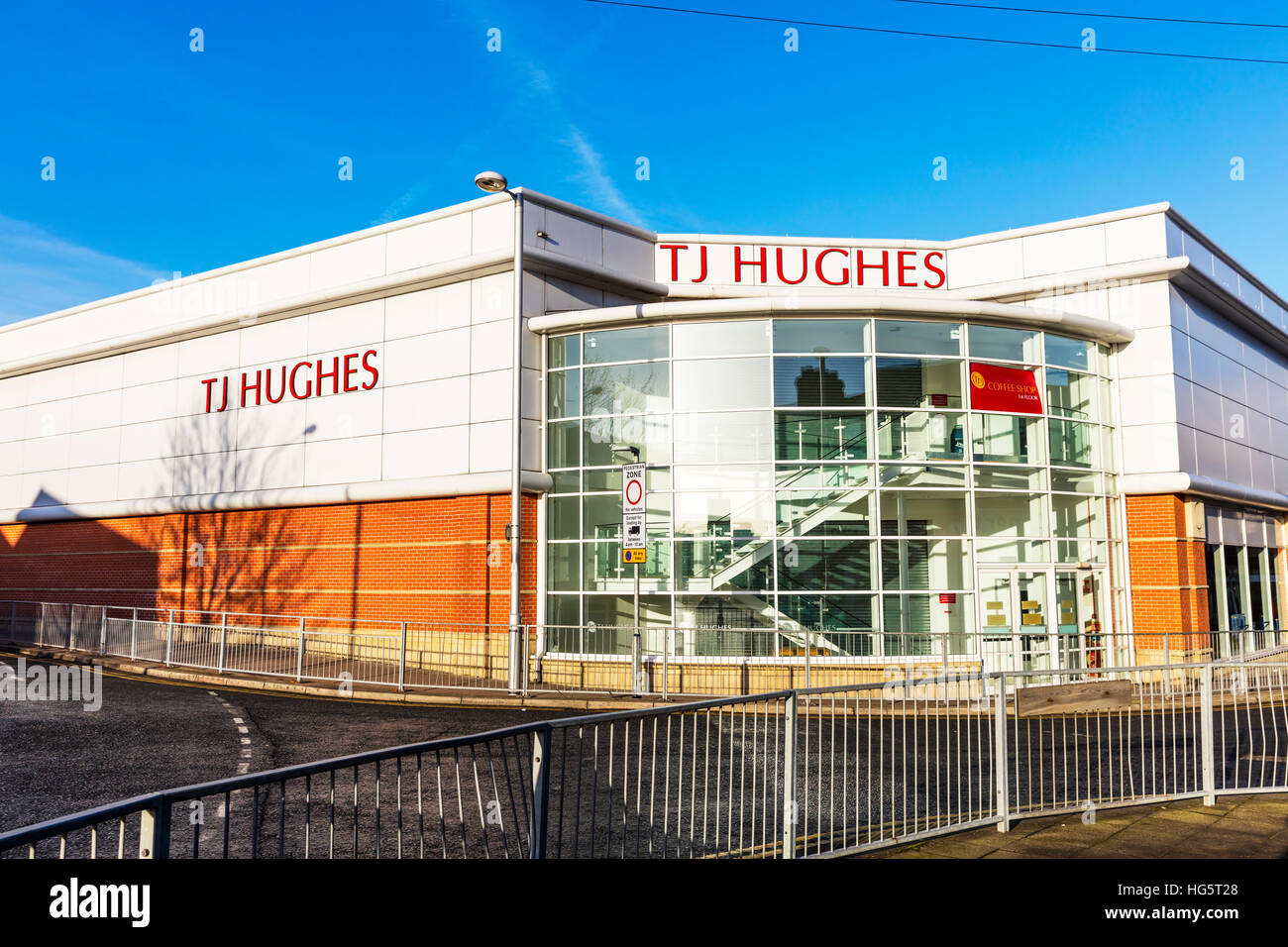 T J Hughes TJ Hughes retail store shop building sign Scunthorpe town in North Lincolnshire, England UK Stock Photo