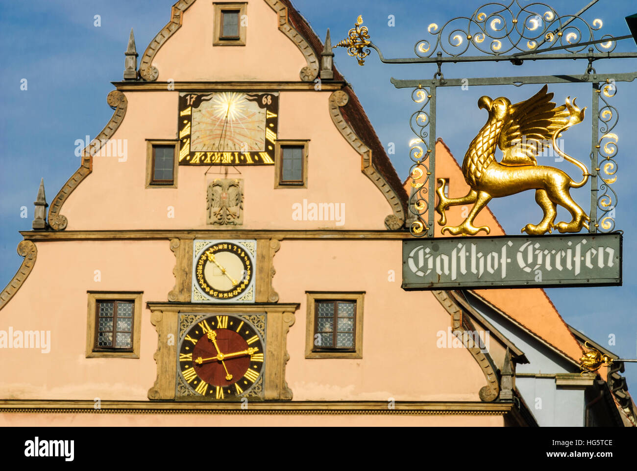 Rothenburg ob der Tauber: Ratstrinkstube, house 'Zum Greifen', Mittelfranken, Middle Franconia, Bayern, Bavaria, Germany Stock Photo
