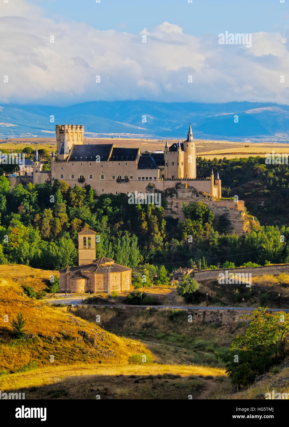 Spain, Castile and Leon, Segovia, View of the Alcazar. Stock Photo