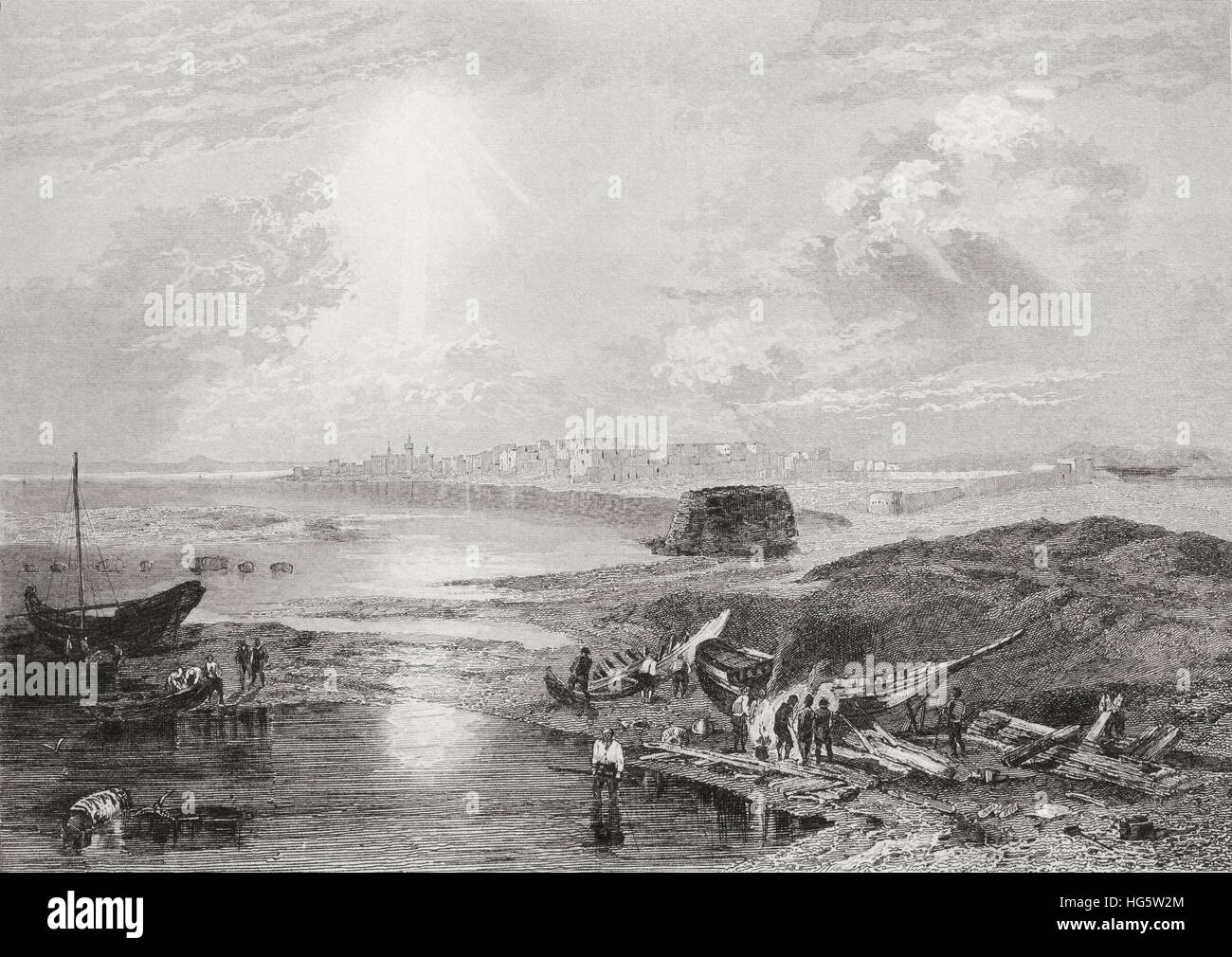 The Red Sea at Suez, Egypt, Palestine. 19th century steel engraving by Lemaitre direxit. Stock Photo