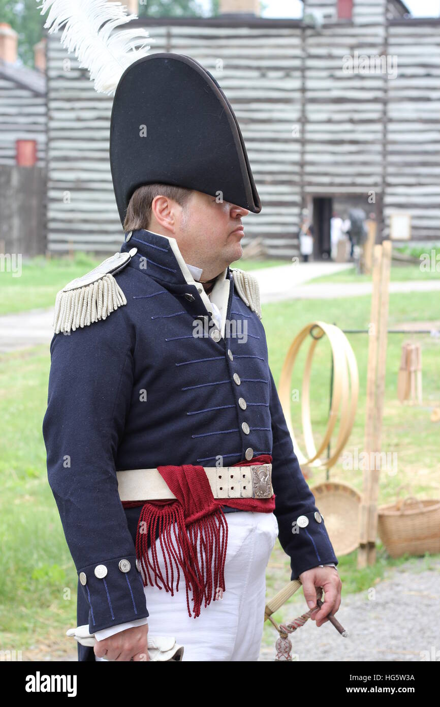 A reenactor wears a period United States Navy officer's uniform during a reenactment at Historic Old Fort Wayne in Fort Wayne, Indiana, USA. Stock Photo