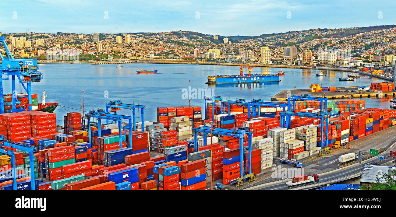 aerial view on port of Valparaiso Chile Stock Photo