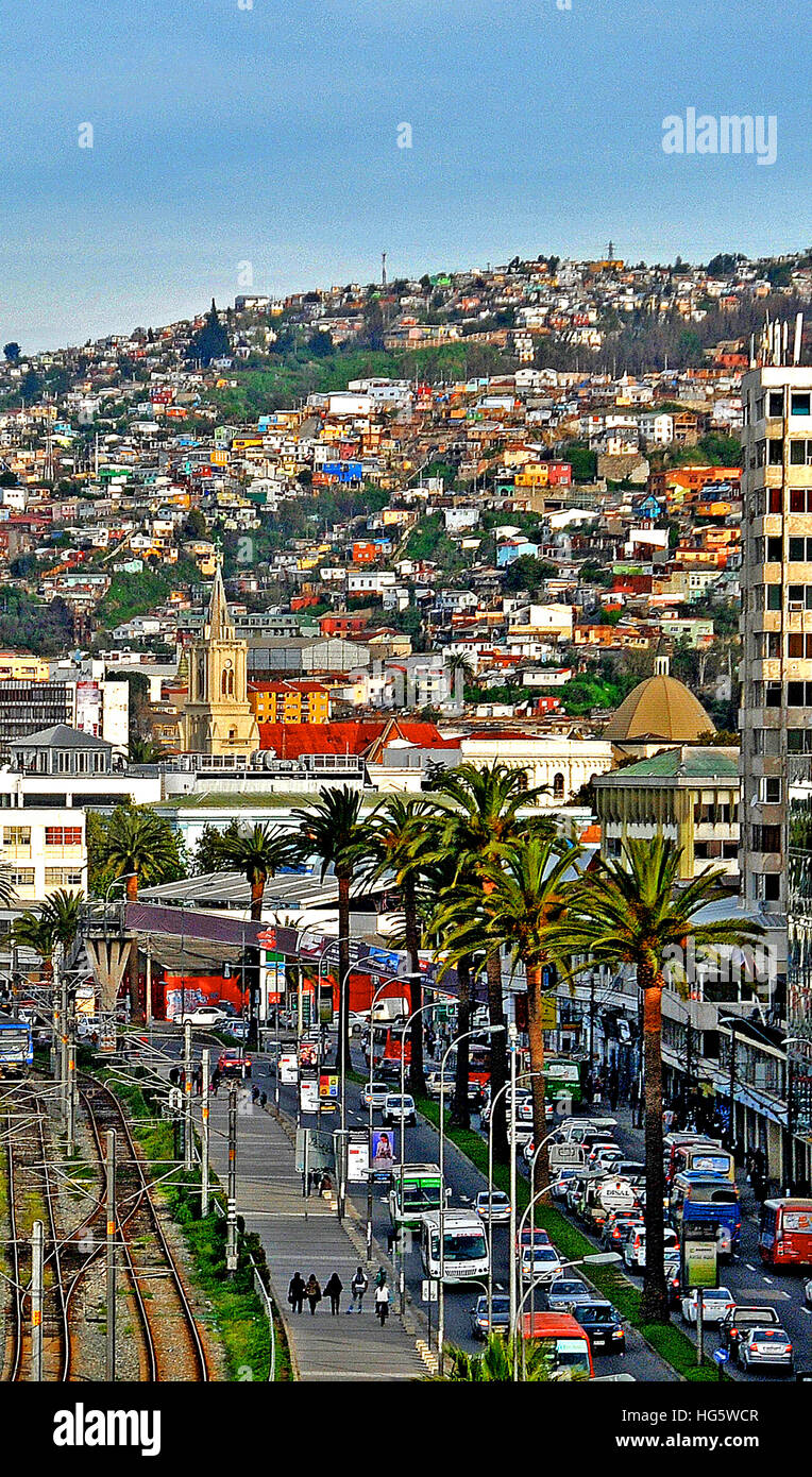 aerial view  on Errazuriz avenue Valparaiso Chile Stock Photo