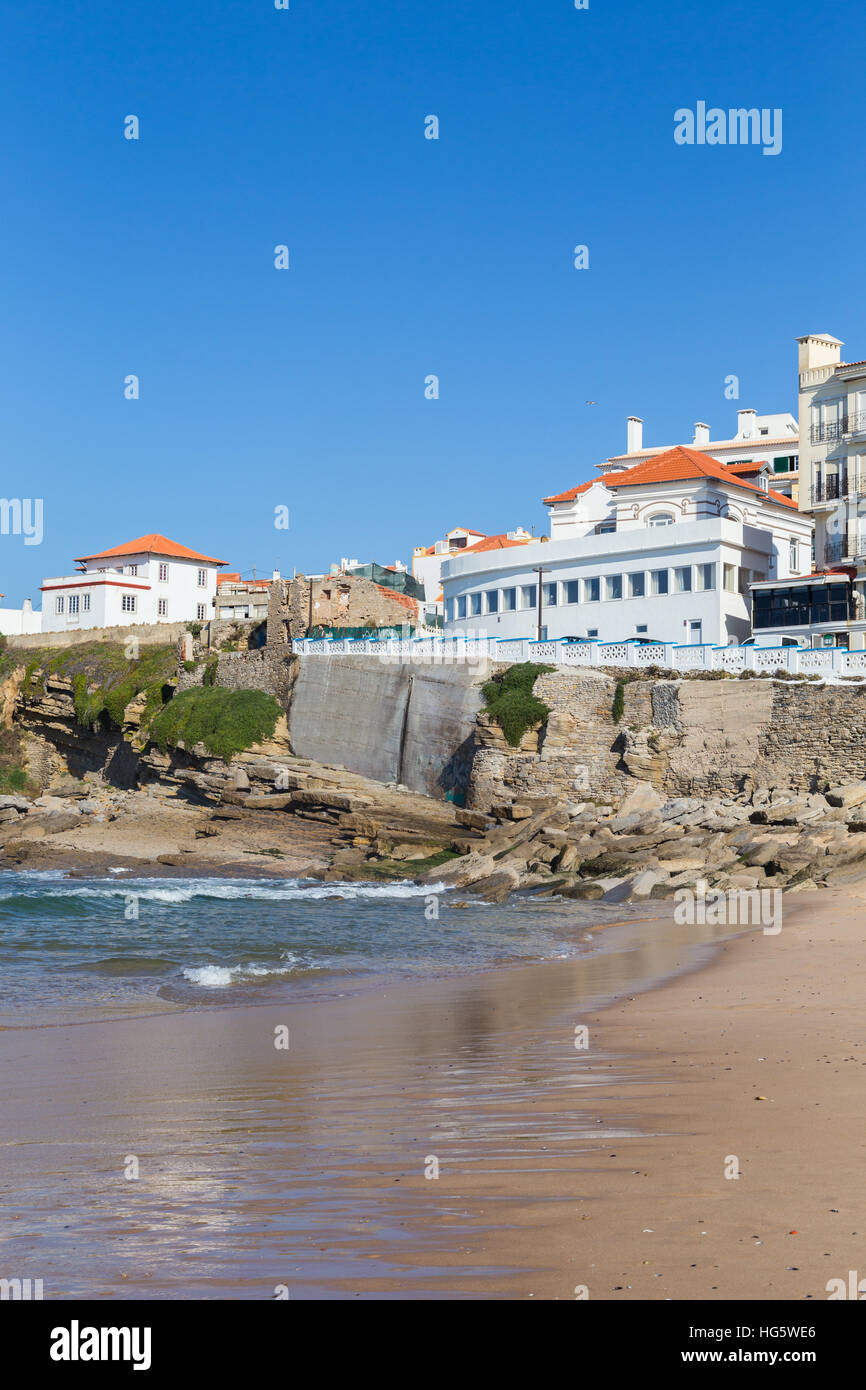landscape atlantic coastline in europe, with surfs in bay of city Stock Photo