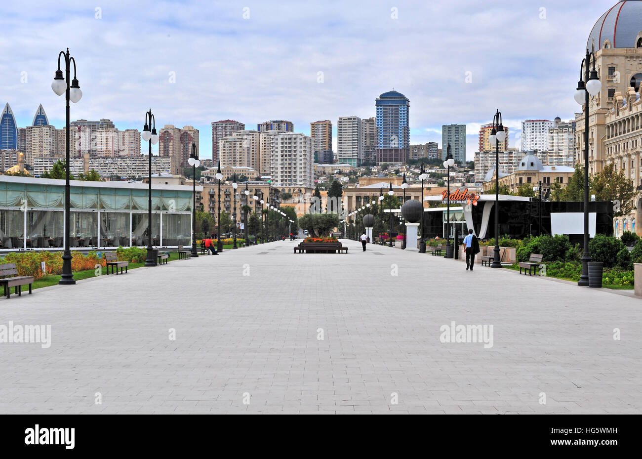 BAKU, AZERBAIJAN - SEPTEMBER 26: Fizuli boulevard in city centre of Baku on September 26, 2016. Baku is a capital and largest city of Azerbaijan. Stock Photo
