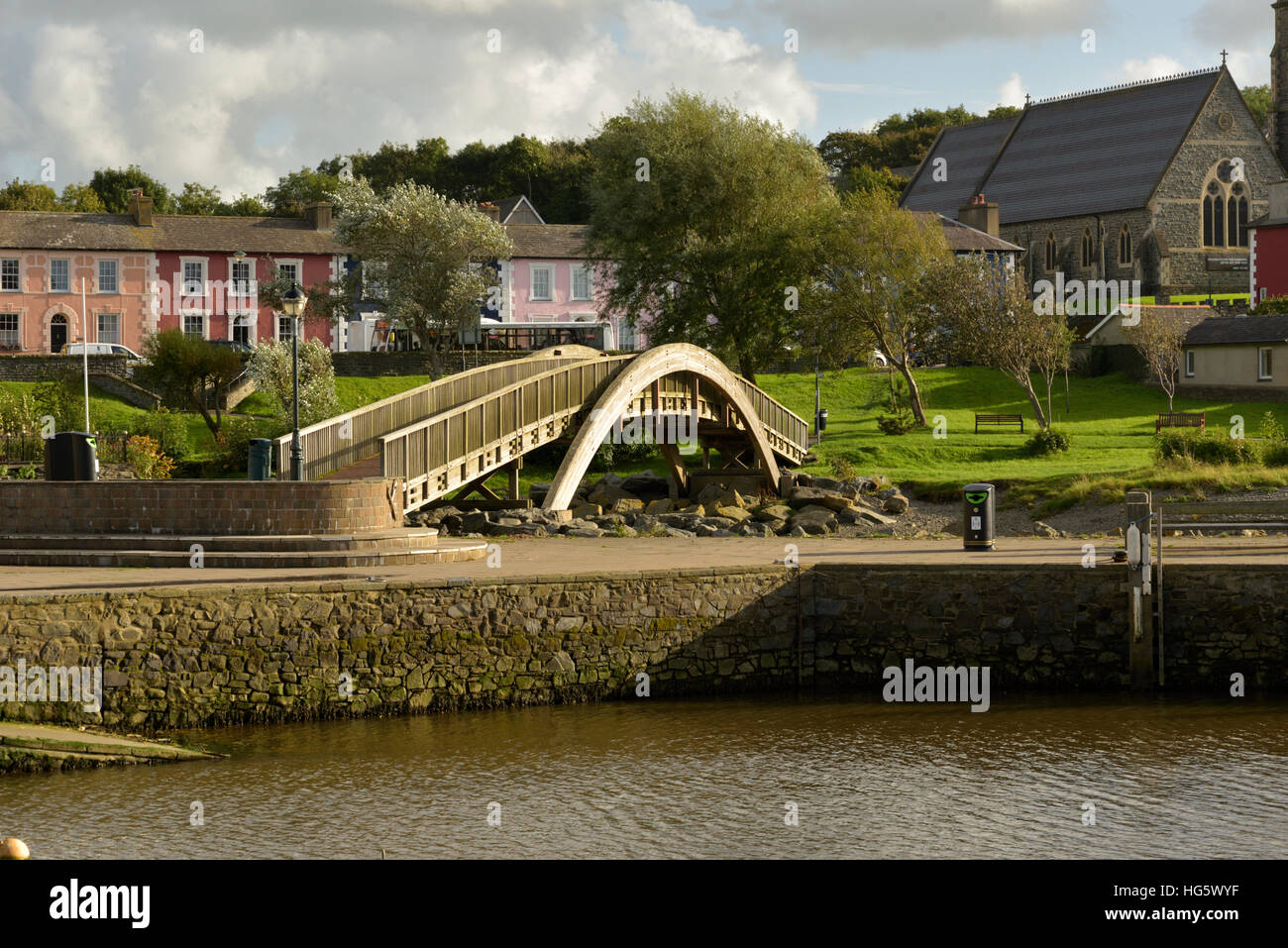 Wooden footbridge at Aberaeron Stock Photo