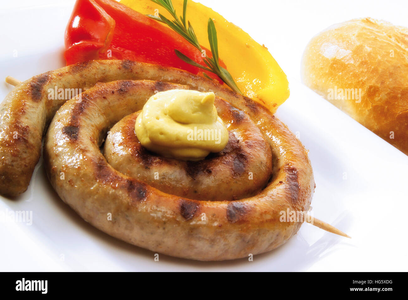 Bratwurst with mustard Stock Photo Alamy