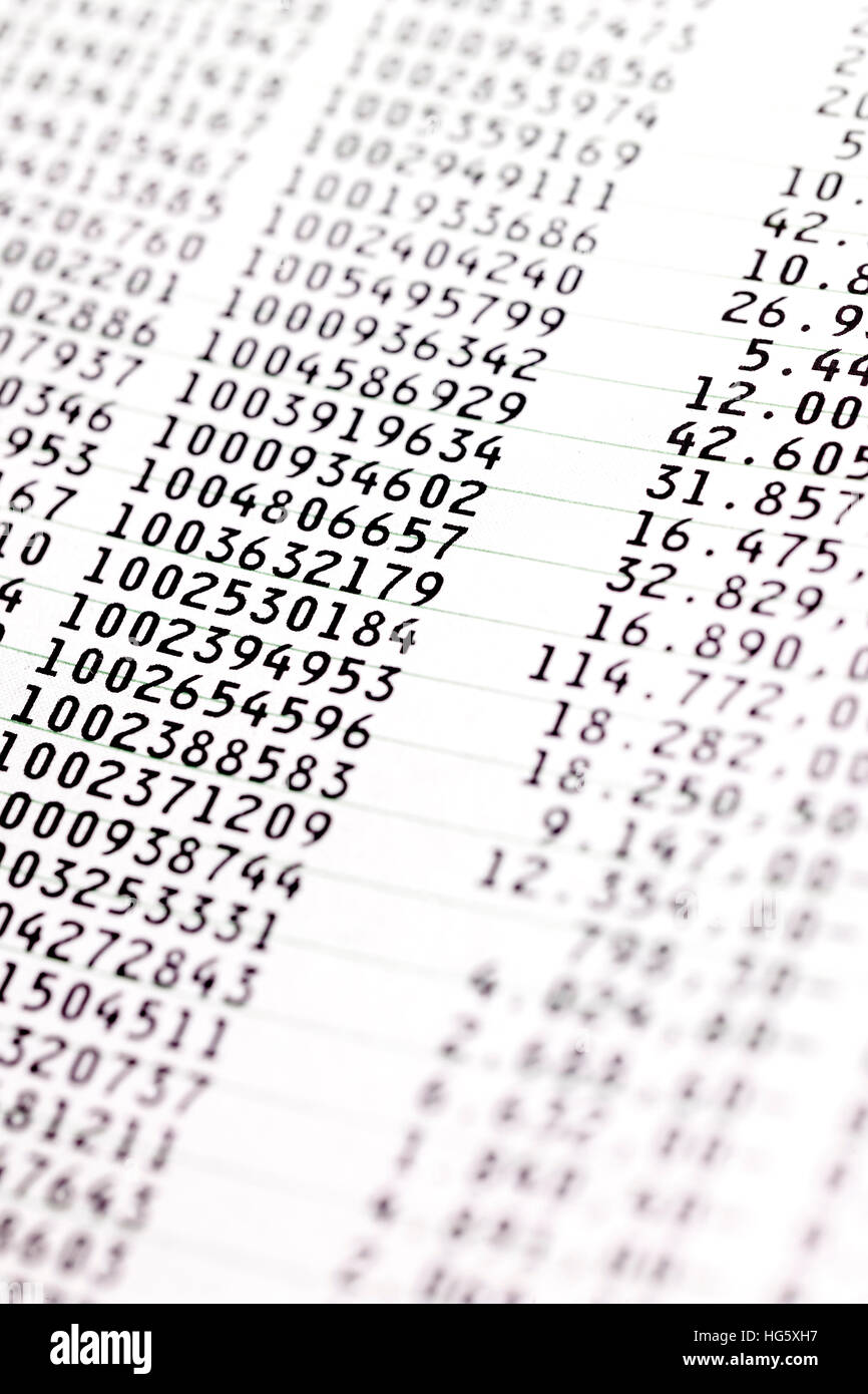 8 Rows Numbers Rows of numbers Stock Photo - Alamy