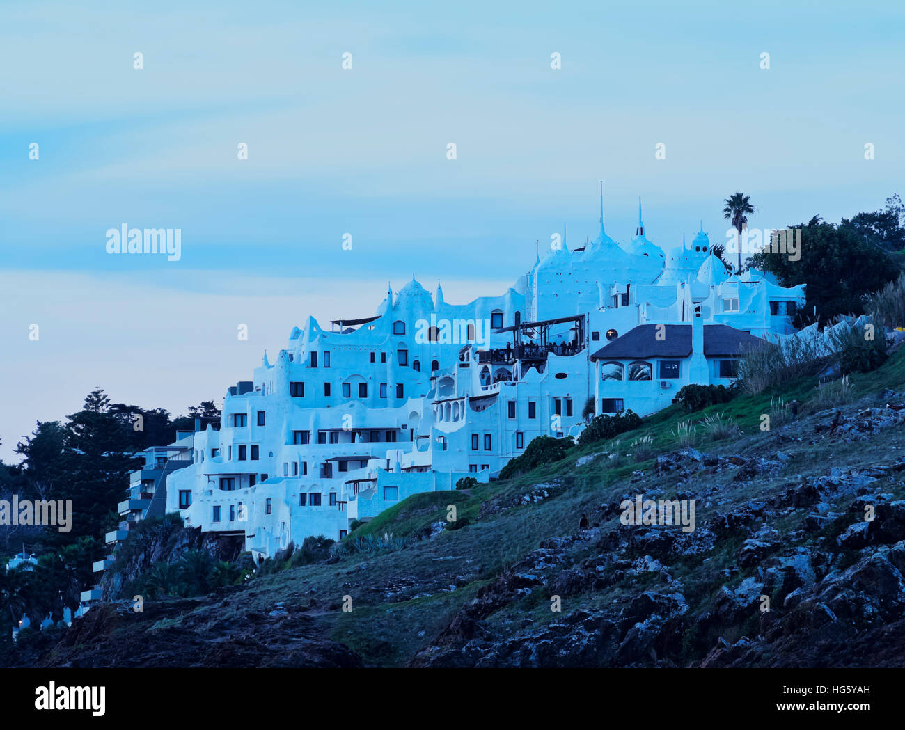 Uruguay, Maldonado Department, Punta Ballena, View of the Casapueblo, hotel, museum and art gallery of an artist Carlos Paez Stock Photo