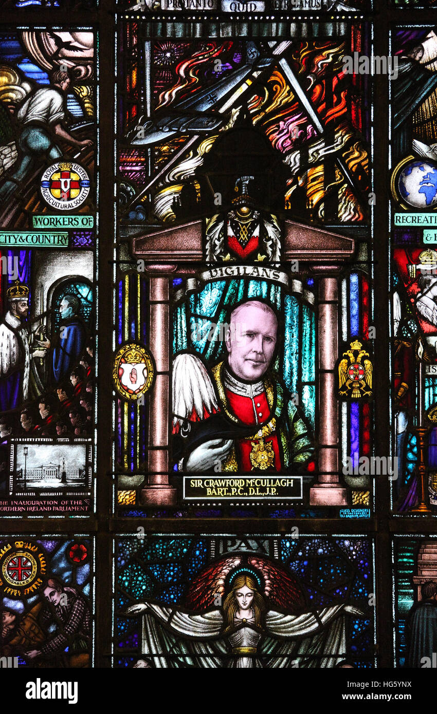 Sir Crawford McCullagh stained glass window at Belfast City Hall Stock