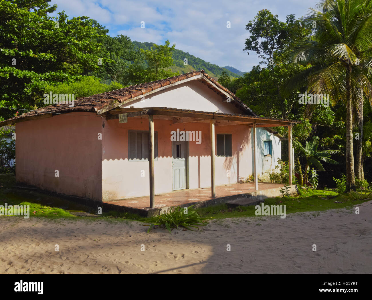Brazil, State of Sao Paulo, Ilhabela Island, View of the Bonete Village. Stock Photo