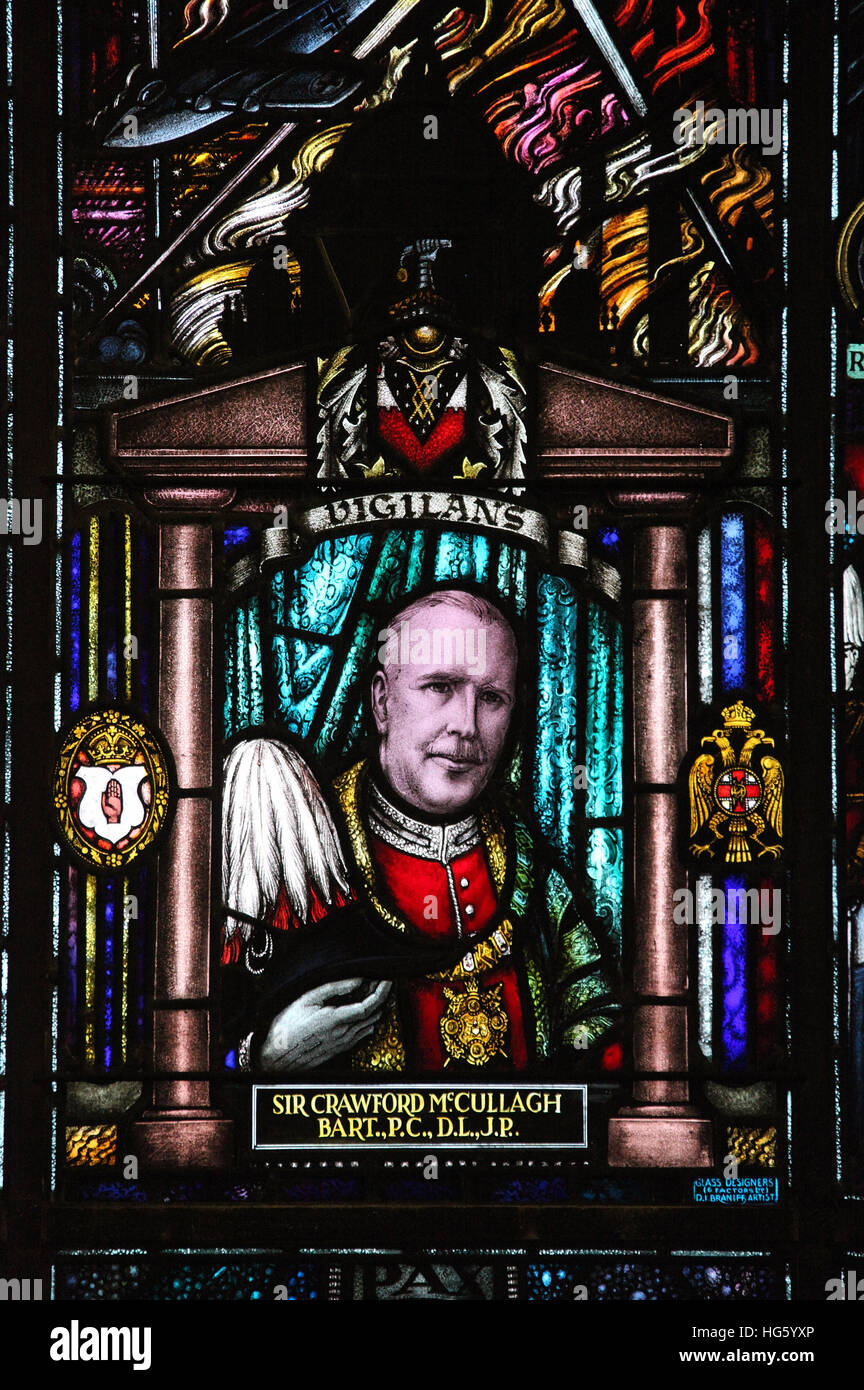 Sir Crawford McCullagh stained glass window at Belfast City Hall Stock