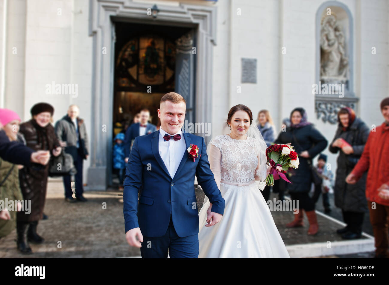 Guests showered newlyweds with colorful rice after wedding ceremony at ...