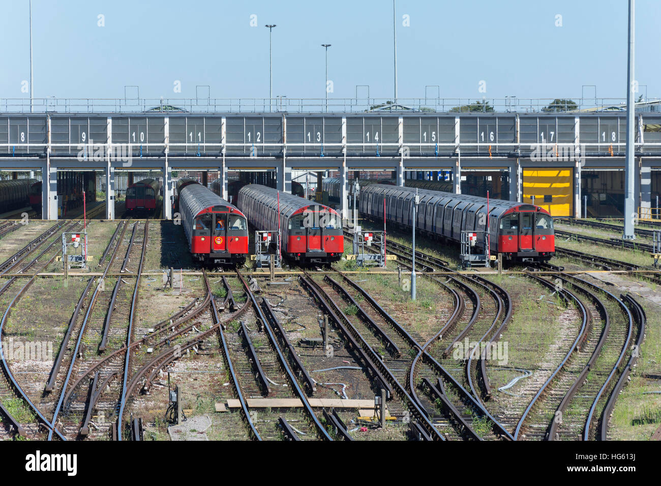 Northfields Underground Train Depot, Northfields, London Borough of Ealing, Greater London, England, United Kingdom Stock Photo