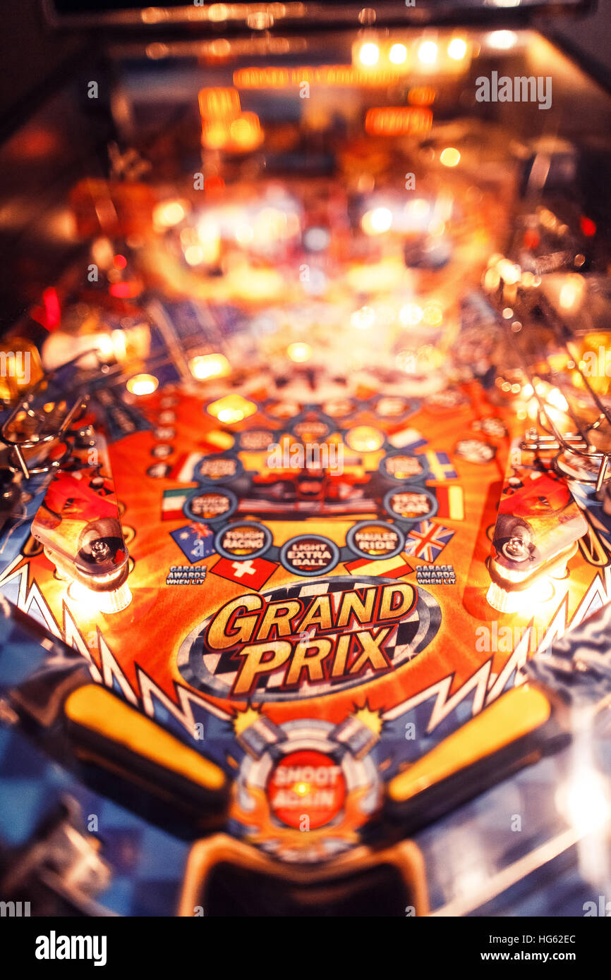 Pinball Glowing Arcade Gaming Machine Stock Photo