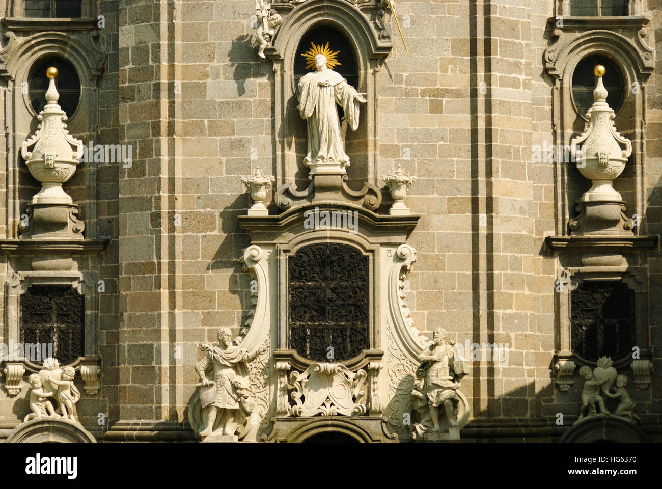 Zwettl: Zwettl Monastery; Stiftskirche with the founder of the Cistercian Order St. Bernhard (above) and the founders Hadmar I and Henry IV (below), W Stock Photo