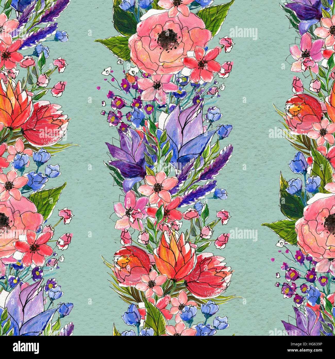 Seamless pattern with colorful flowers Stock Photo - Alamy