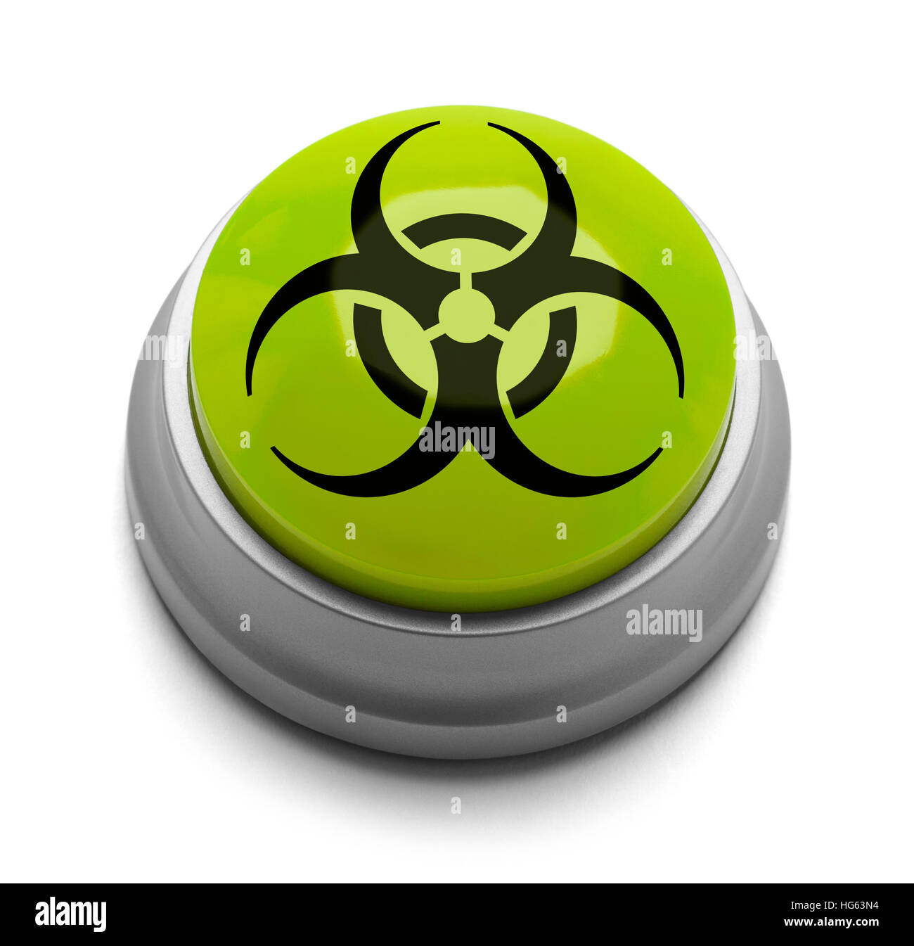 Green and Black Bio Hazard Button Isolated on White Background. Stock Photo