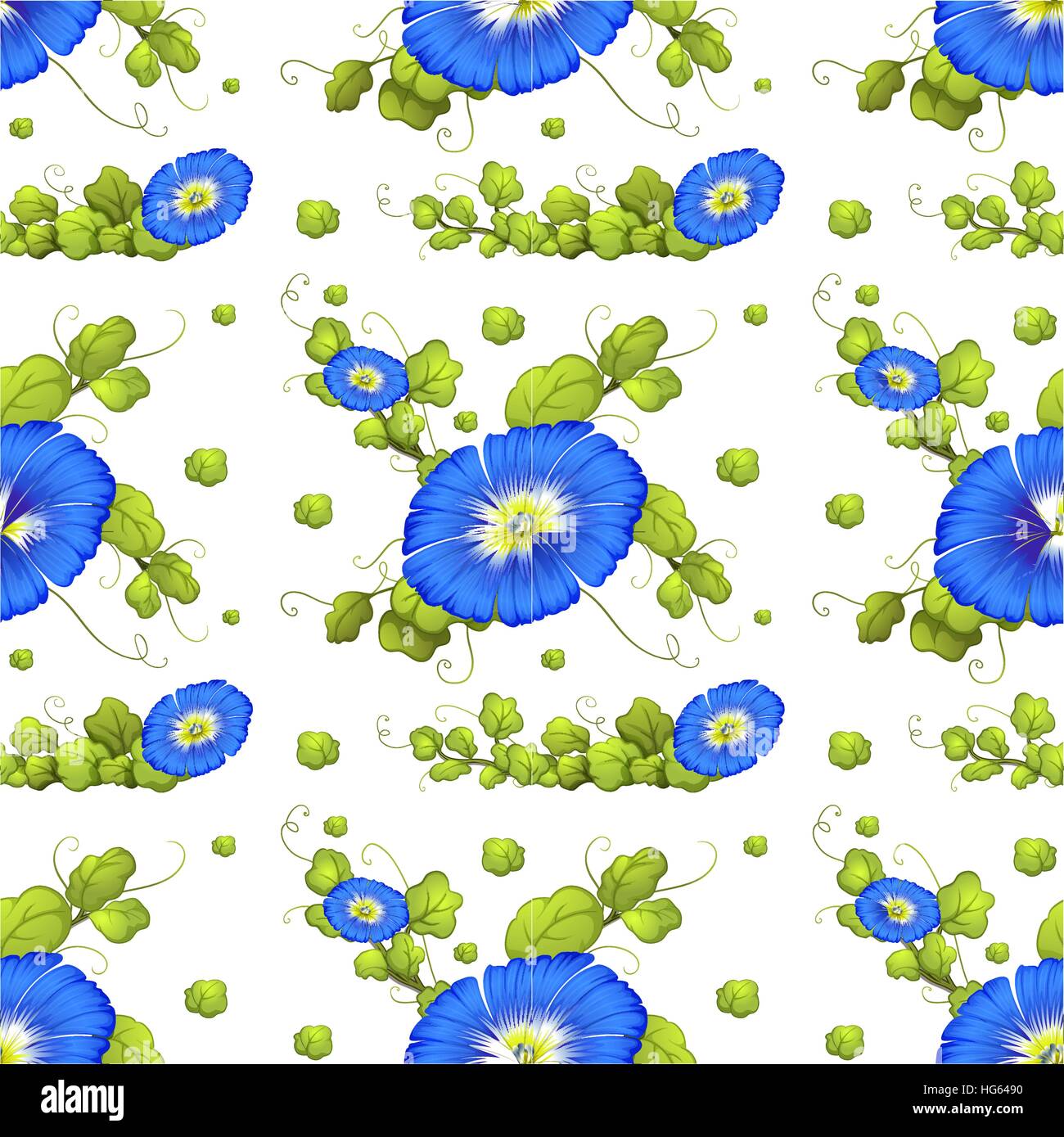 Seamless background with blue morning glory flowers illustration Stock ...