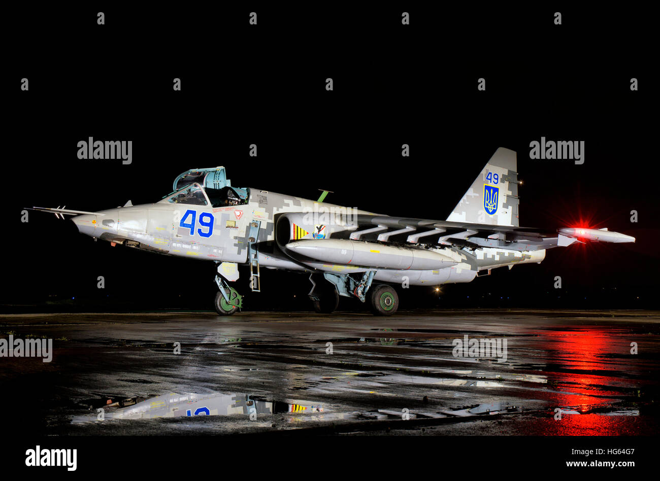 Ukrainian Air Force Su-25 on the ramp at night at Mykolaiv Air Base ...