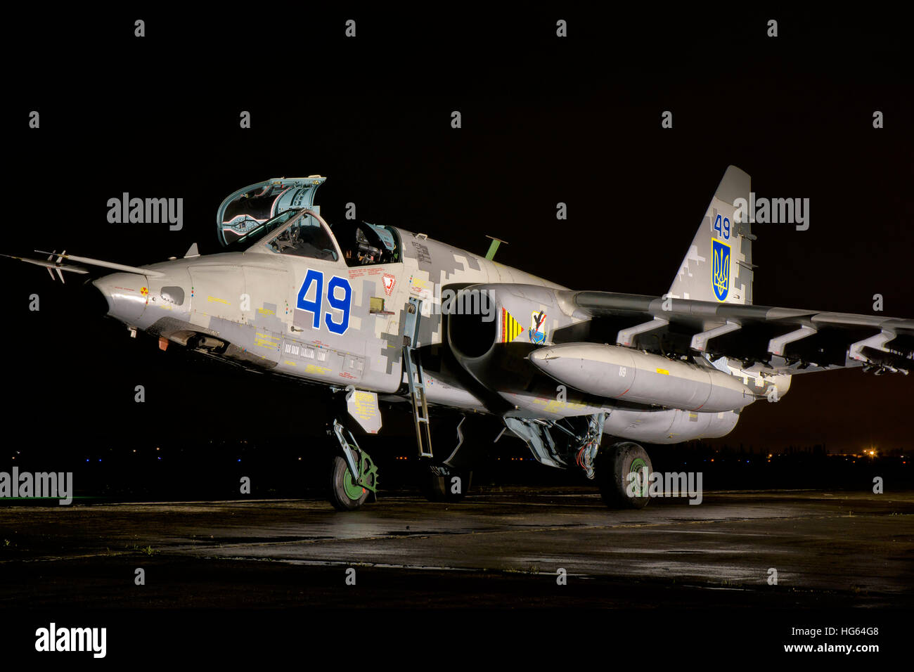 Ukrainian Air Force Su-25 on the ramp at night at Mykolaiv Air Base ...