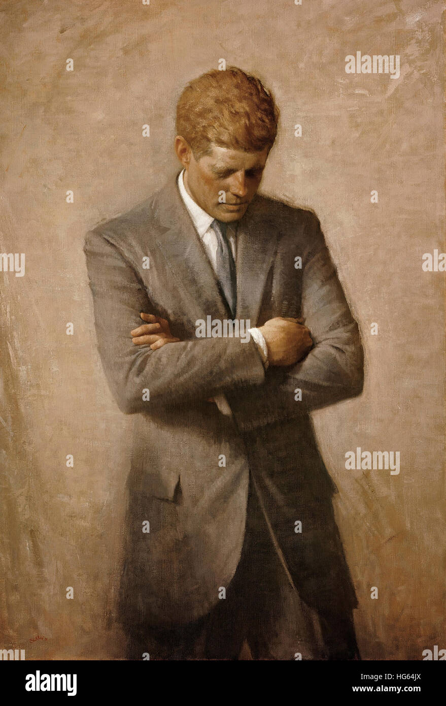 Portrait painting of President John Fitzgerald Kennedy. Stock Photo