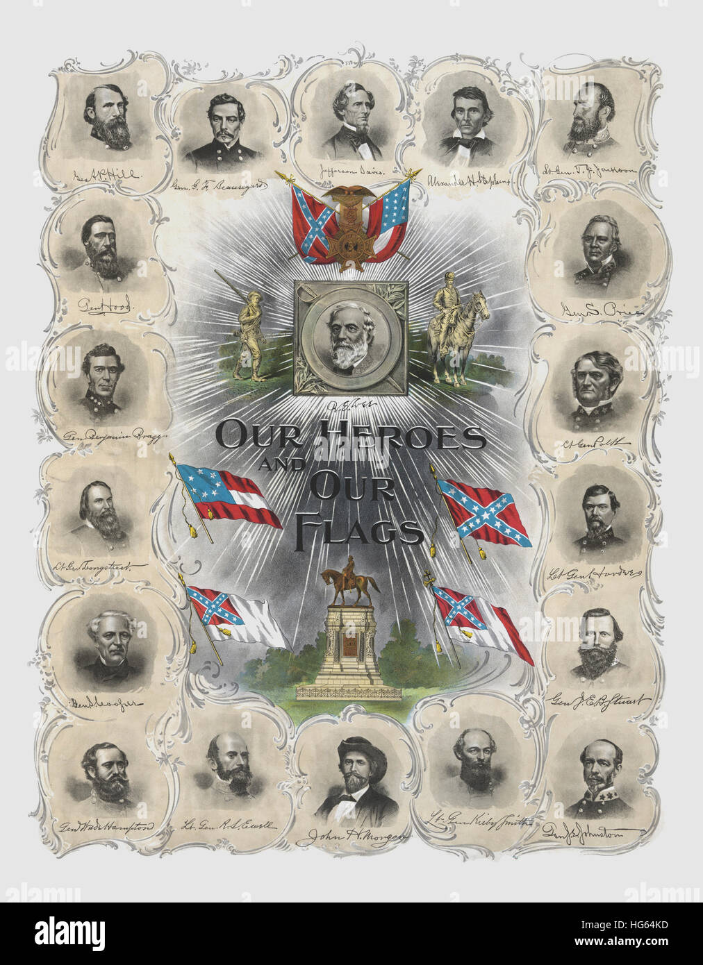 Vintage print of prominent Confederate Generals and Statesmen. Stock Photo