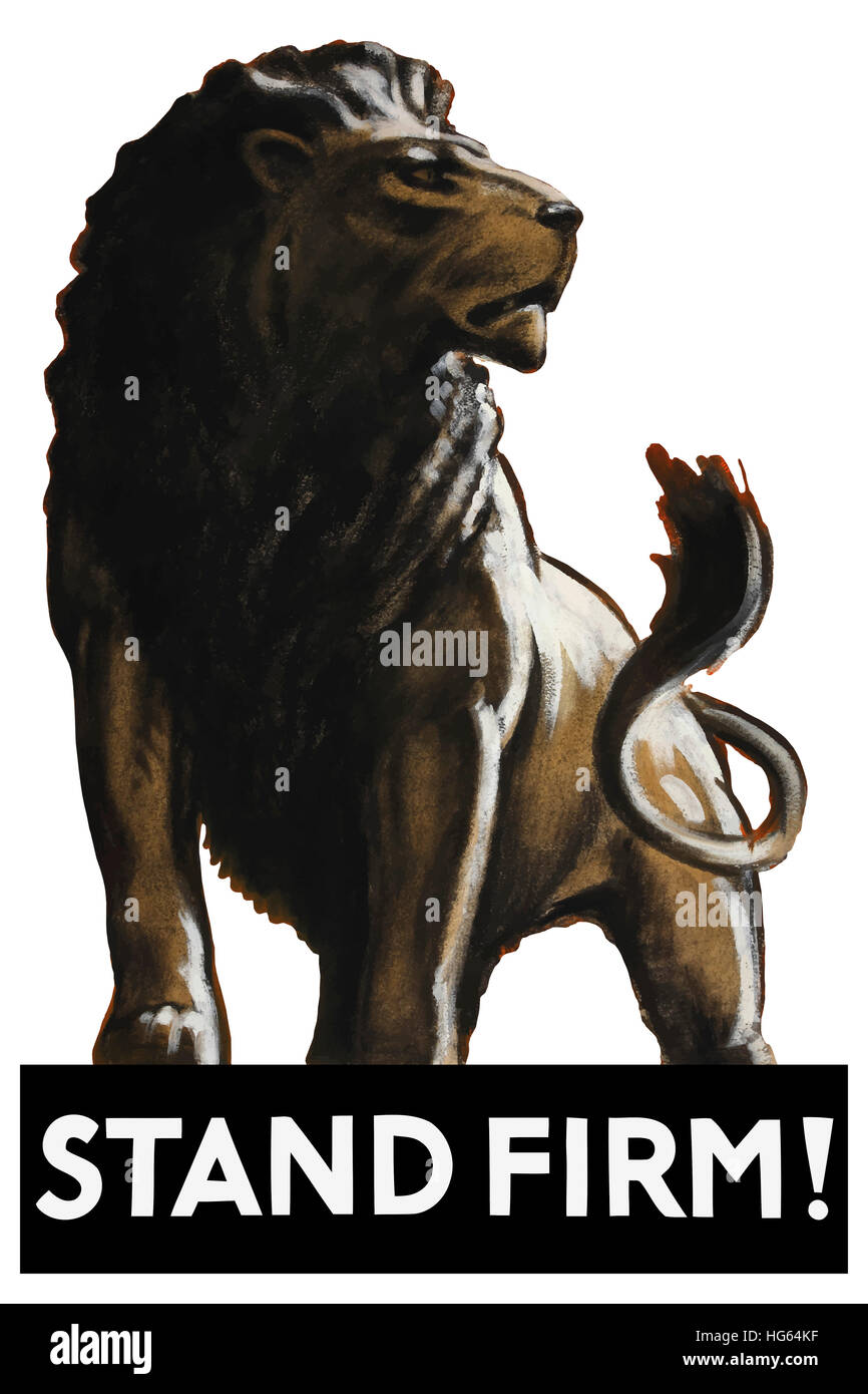 Vintage World War II poster of a male lion. Stock Photo