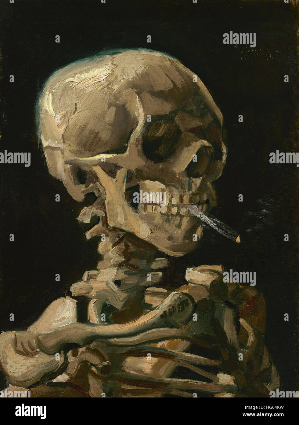 Skull of a Skeleton with Burning Cigarette painting by Vincent van Gogh, 1886. Stock Photo