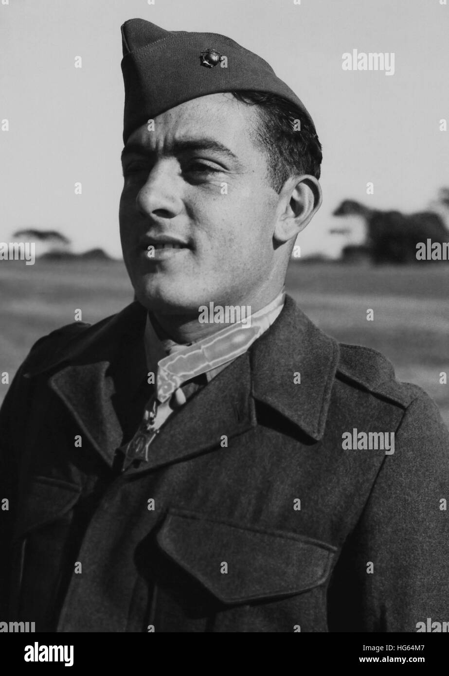 Vintage military photo of John Basilone wearing The Medal of Honor. Stock Photo