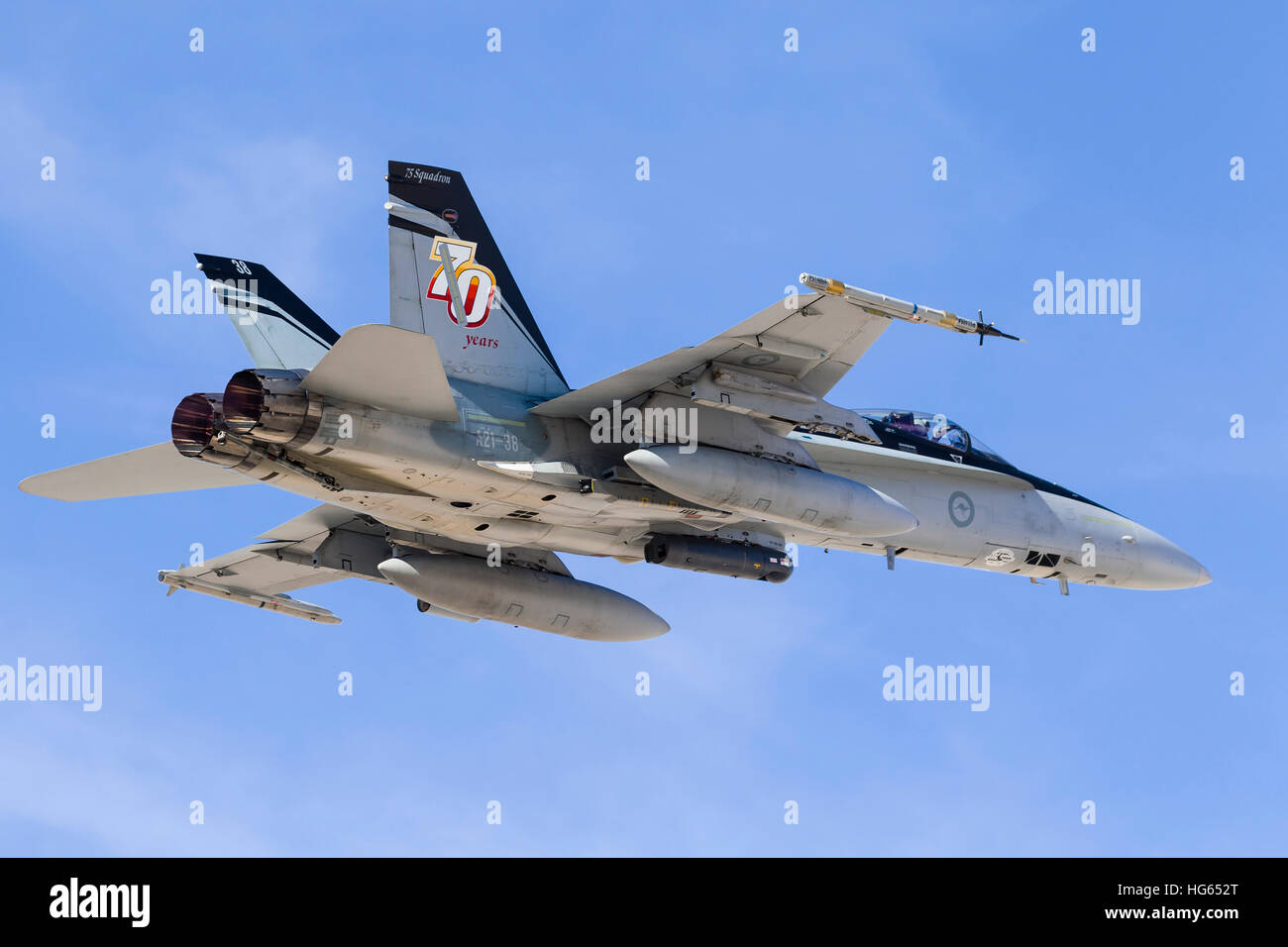 A Royal Australian Air Force F/A-18A Hornet taking off Stock Photo - Alamy