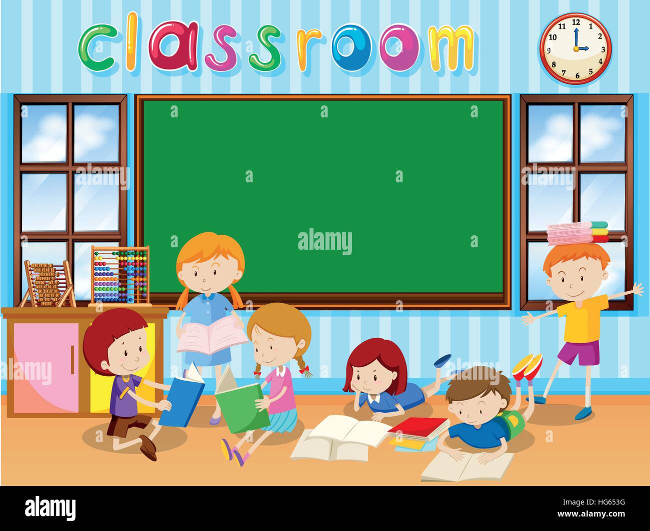 Many students reading book in the classroom illustration Stock Vector ...