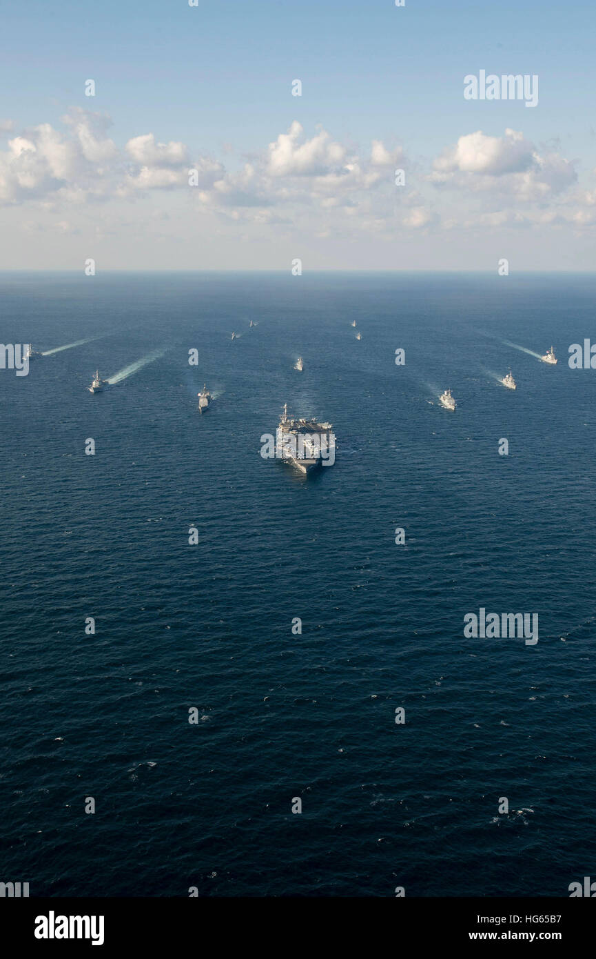 U.S. Navy and ROK Navy ships transit the waters surrounding the Korean Peninsula. Stock Photo