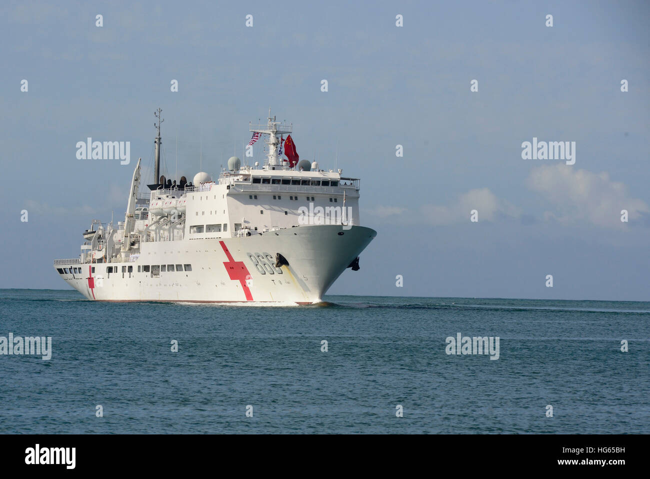 Chinese Peopleâ€™s Liberation Army (Navy) hospital ship Peace Ark in Pearl Harbor. Stock Photo