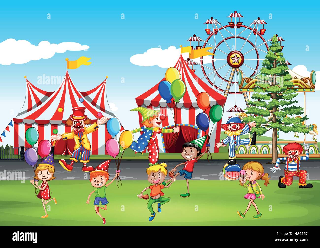 Children having fun at the fun park illustration Stock Vector Image ...