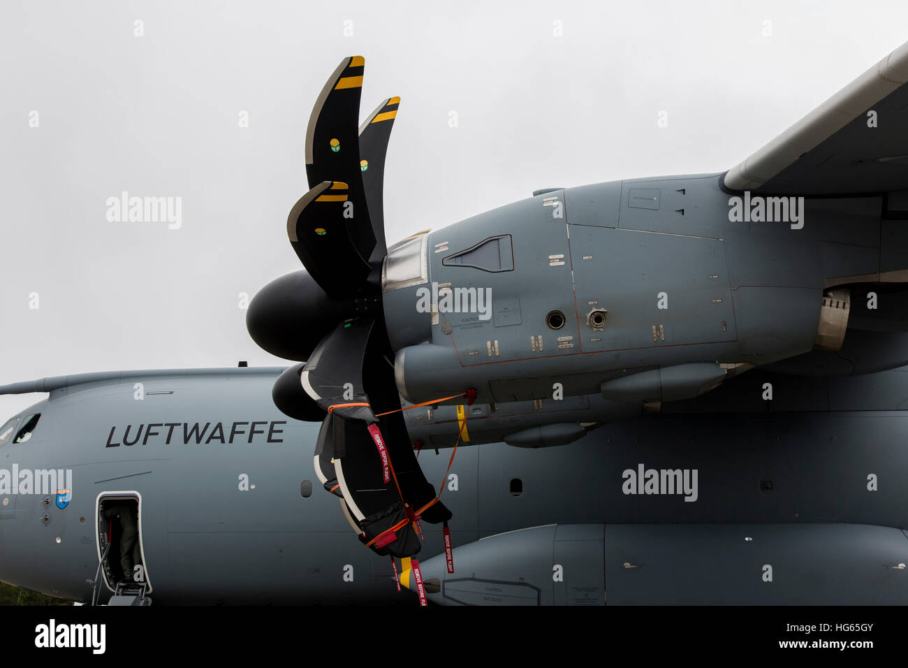 The engine of a German Air Force Airbus A400M transport plane. Stock Photo