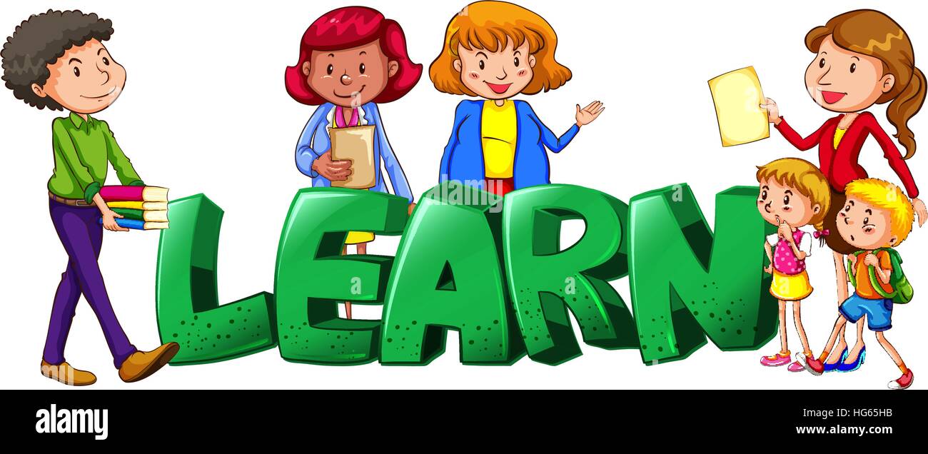 Font design for word learn with teachers and students illustration ...