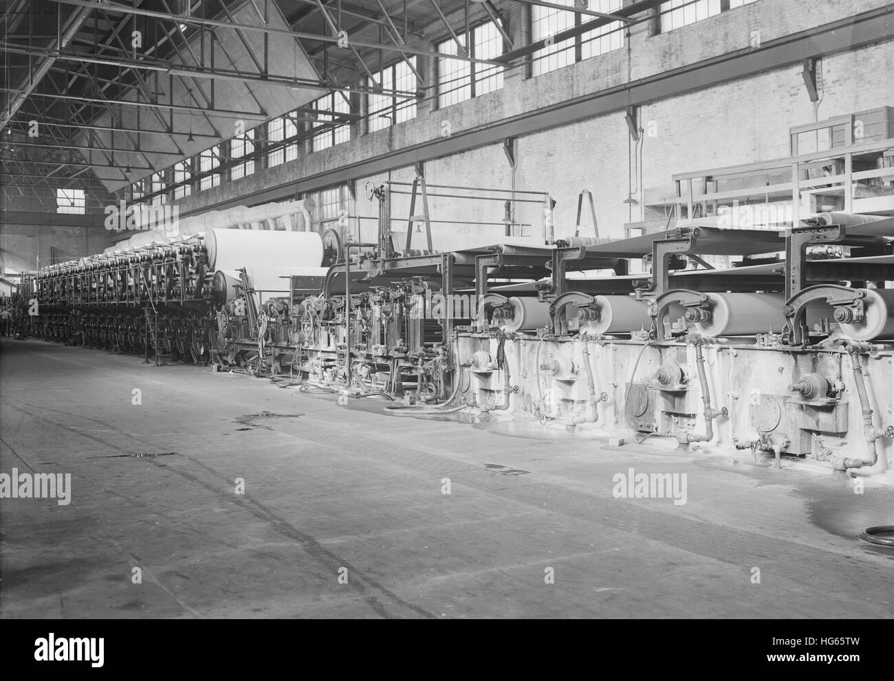 Cylinder machines for making matchboard at the American Writing Paper Co., 1936. Stock Photo