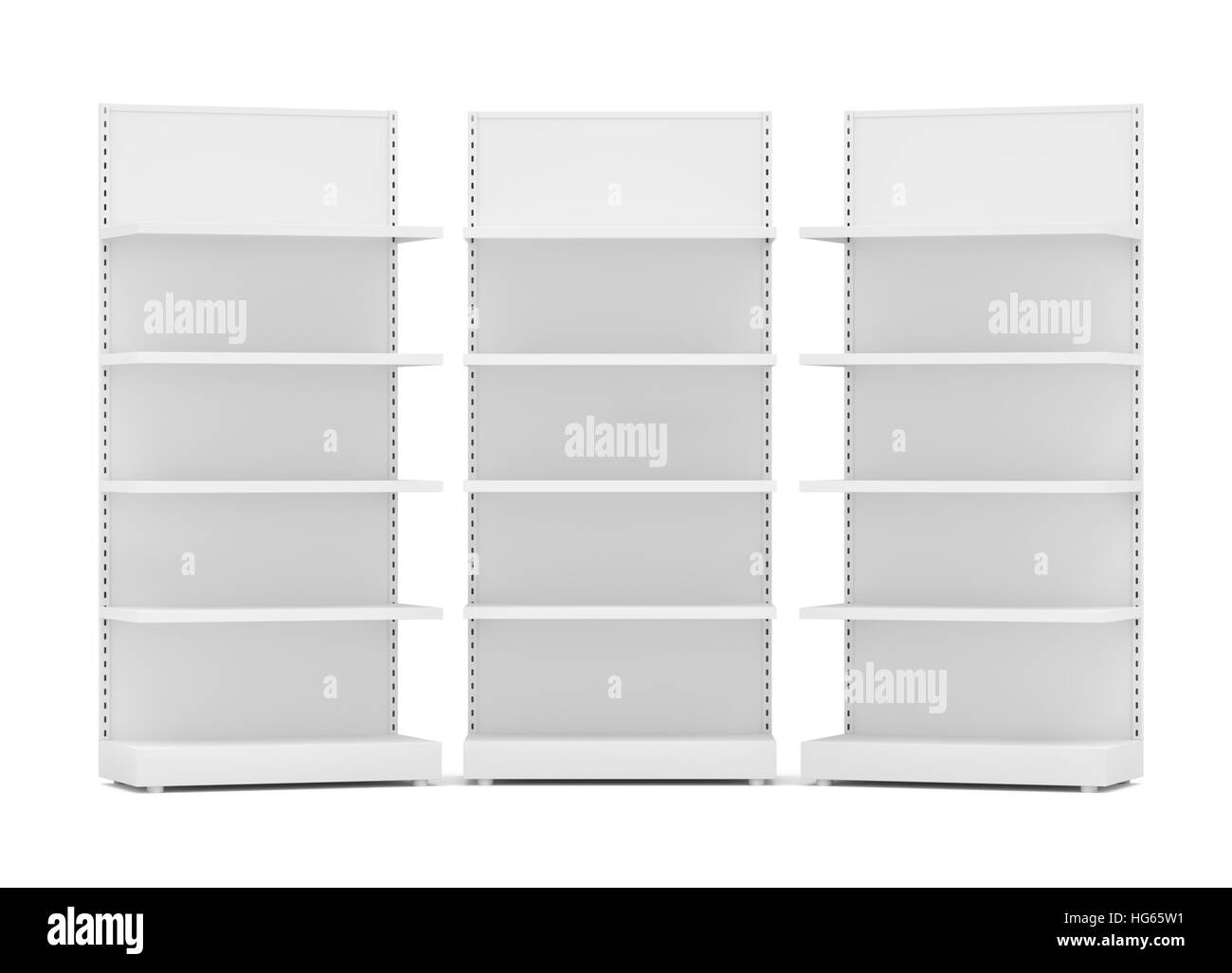Three White Empty Retail Shelves Stock Photo Alamy