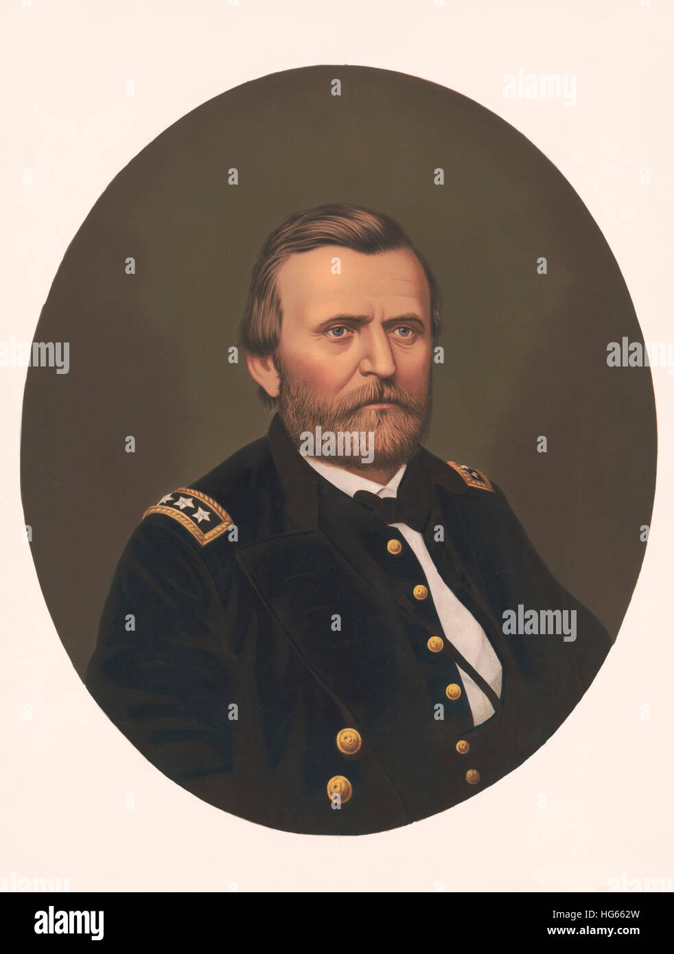 Oval portrait of Major General Ulysses S. Grant wearing uniform Stock