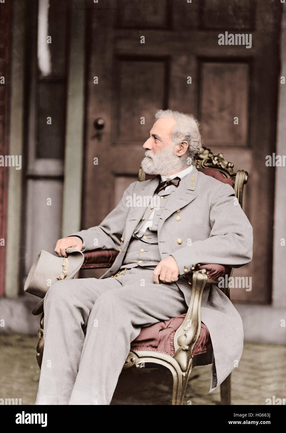 Confederate Army General Robert E. Lee sitting in chair. Stock Photo