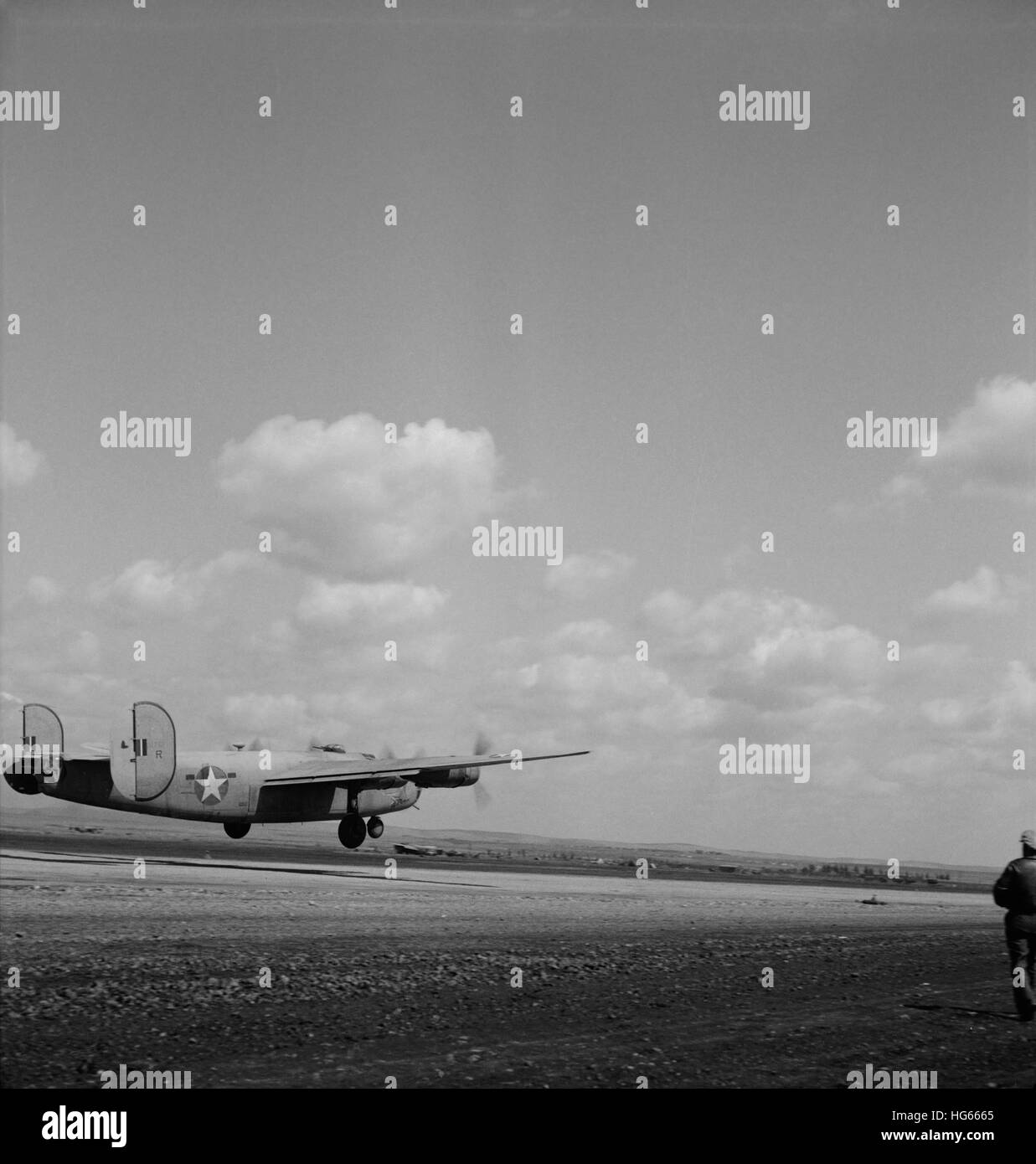 A B-24 bomber of the U.S. Army 9th Air Force in Libya, 1943. Stock Photo