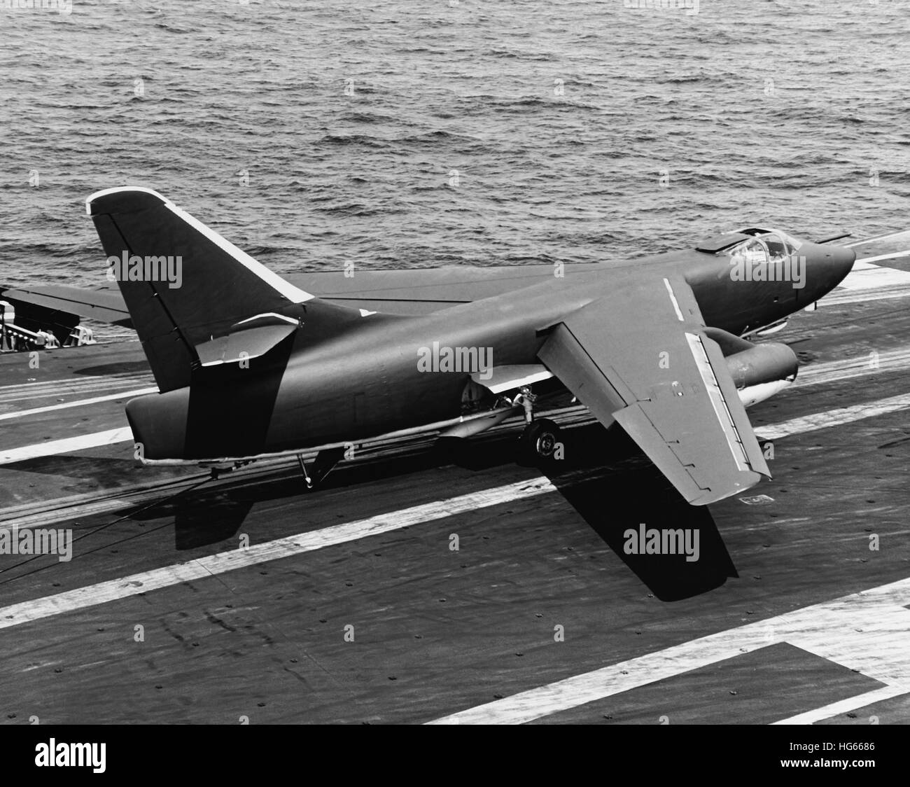 An A-3B Skywarrior landing aboard USS Kitty Hawk, 1966 Stock Photo