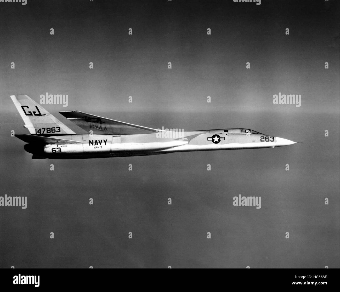 An A3J Vigilante aircraft  in flight over San Diego, California, 1961 Stock Photo
