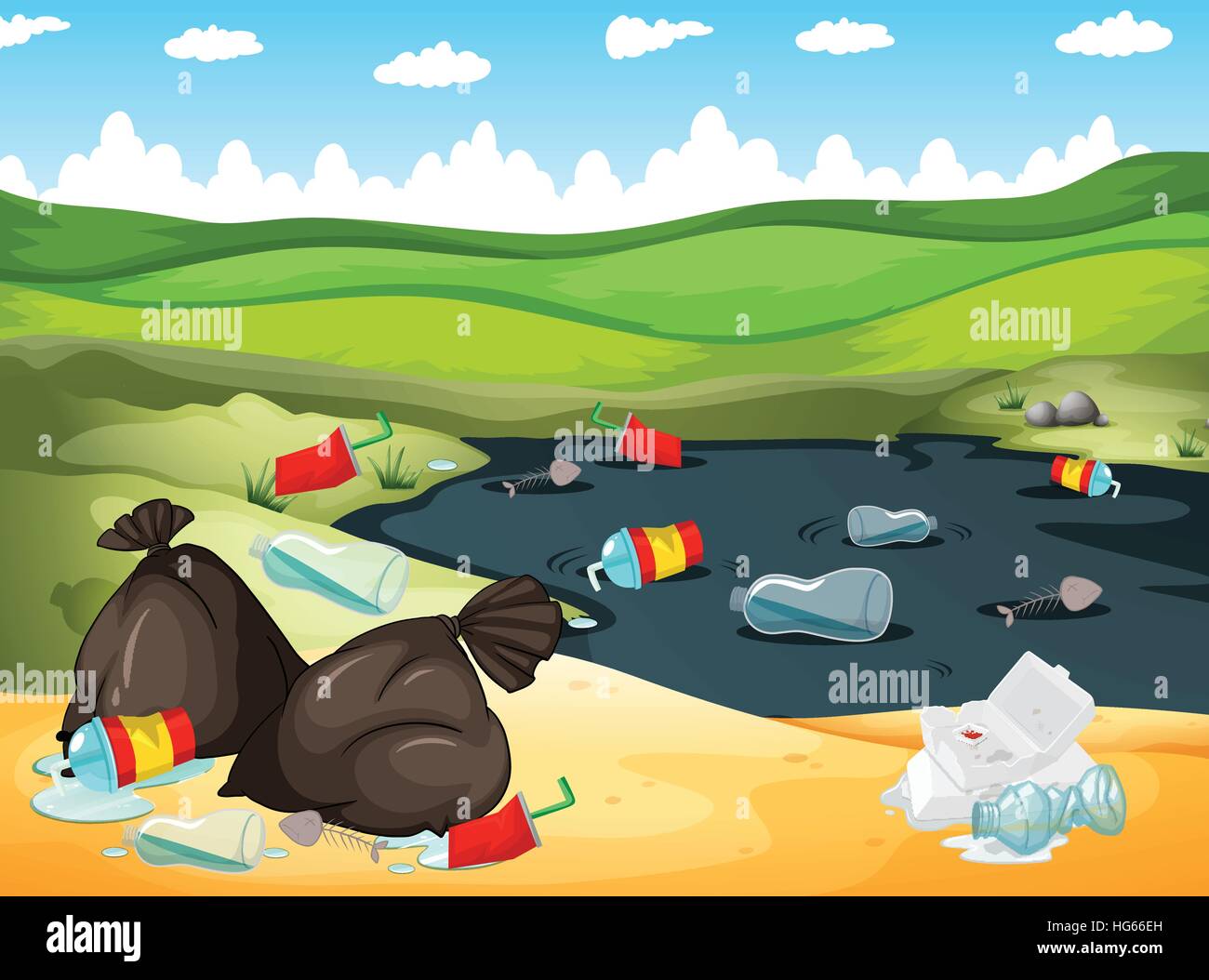 Rubbish in river and on the ground illustration Stock Vector Image ...