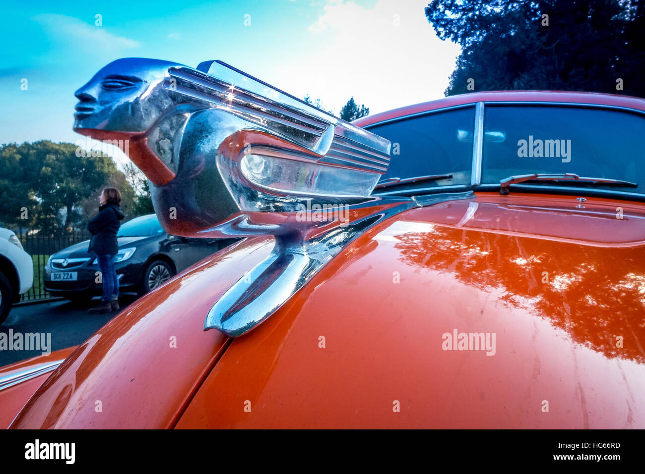 Chevrolet's Flying Lady hood accessory on a vintage Chevy Stock Photo