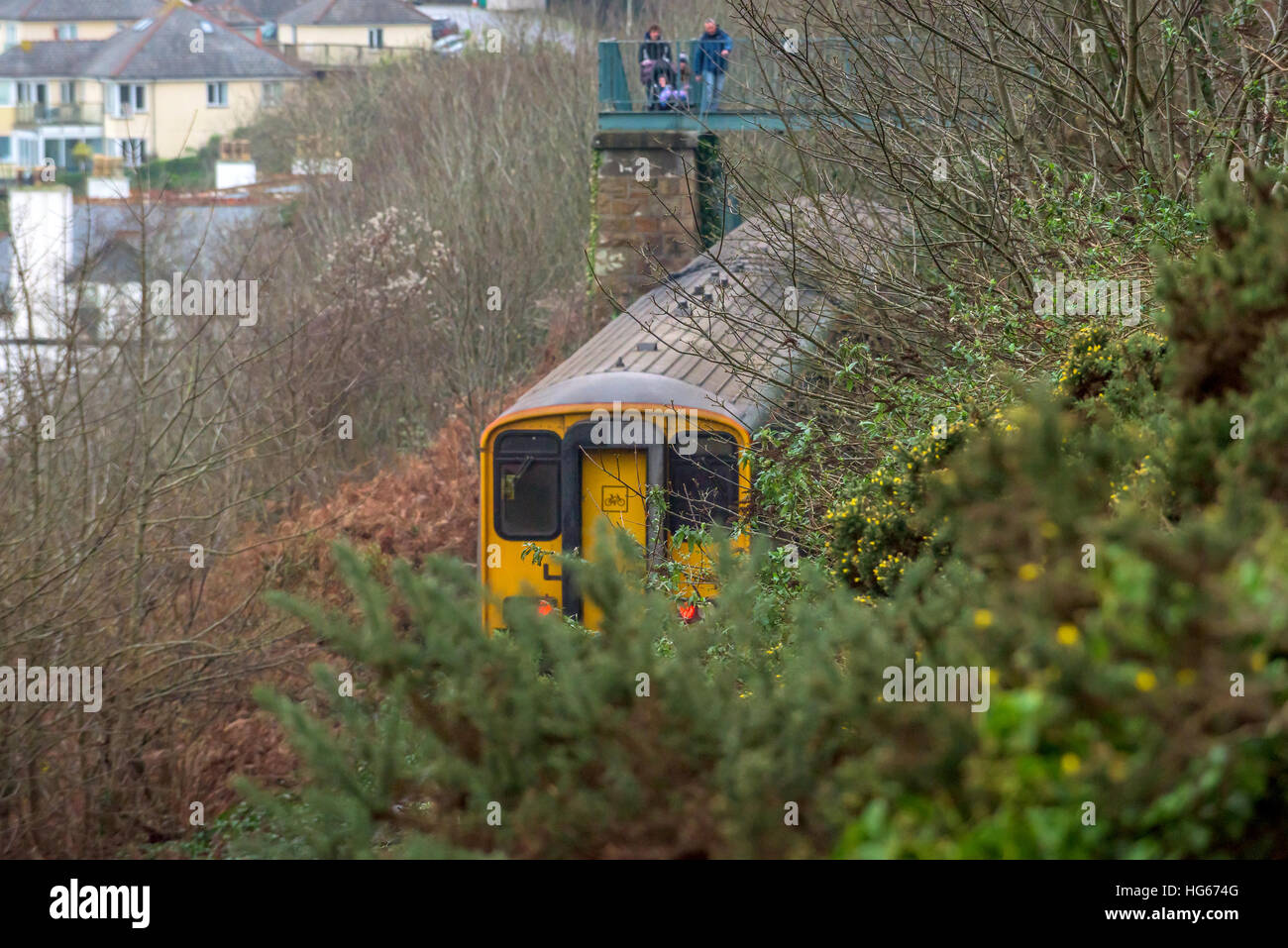 A train on the Great Western Railway line passing through Carbis Bay in